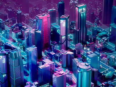 Neon City 3d buildings c4d cinema4d city colourfull cyberpunk design future illustration megapolis neon render unreal engine