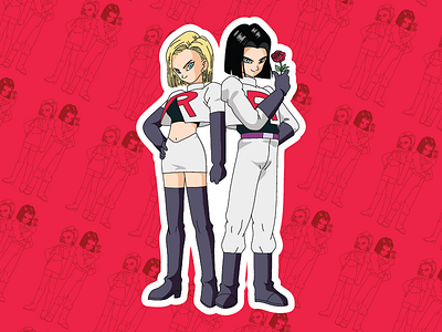 Android 17 and 18 X Team Rocket android anime cartoons dragon ball illustration mashup mashups pokemon smash stickers team rocket vector