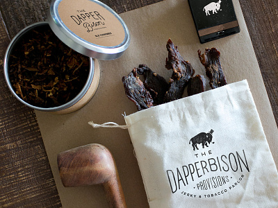 The Dapper Bison bison branding dapper gentleman identity jerky packaging pipe provisions restaurant rustic tobacco