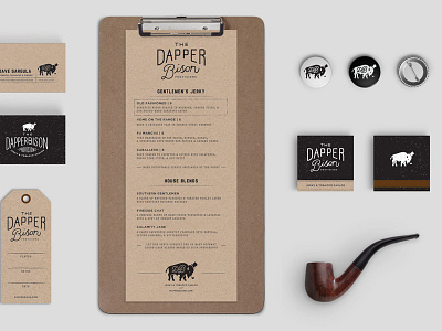 The Dapper Bison bison branding dapper gentlemen identity jerky menu packaging pipe provisions restaurant tobacco