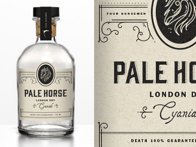 Pale Horse Cyanide alcohol bottle cyanide gin horse label ornate packaging skull victorian vintage whiskey