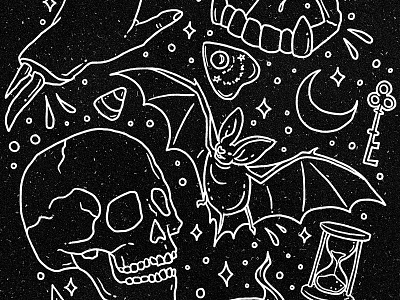 Halloween Horrors bat halloween hand drawn horror illustration key minimal monoline ouija skull spooky vampire