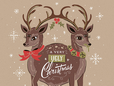A Very Ugly Christmas christmas deer glitter hand drawn holiday illustration lettering party snowflake sweater ugly vintage