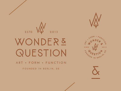 Wonder & Question ampersand badge branding hand drawn identity logo monogram mountain stamp symbol tree typography