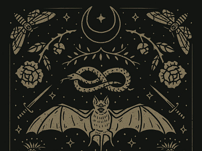 Cemetery Nights autumn bat dagger fall halloween hand drawn illustration moth rose snake spooky witchy