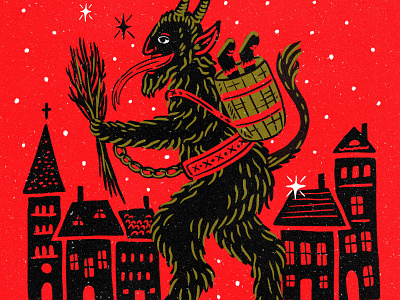 Krampus christmas devil hand drawn holiday illustration krampus party retro ugly vintage