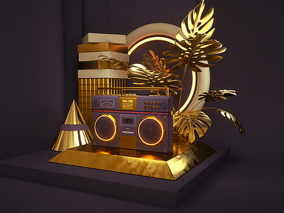 Retro composition - tape recorder 3d c4d cinema cinema4d composition design fashion gold photoshop retro taperecorder wave