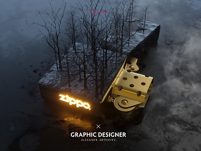Zippo with trees 3d black c4d cinema cinema4d daily design fashion illustration octane photoshop retro trees wave zippo
