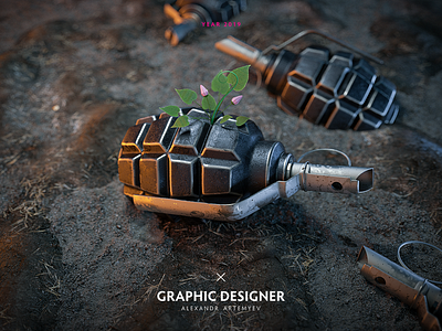 Grenade 3d c4d cinema cinema4d composition design green grenade illustration life octane photoshop plant