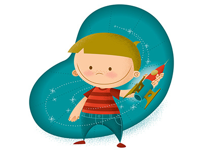 Child with a Toy Rocketship aspire boy child dream exploration imagine kid modern nasa retro rocket space stars stipple vitnage