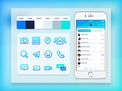 Color Palette and Icons for Simple Messaging App app color palette device glyphs icons iphone messaging ui uiux