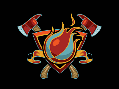 Basketball Flame Logo axe banner basketball design fire firefighter firehouse firestation flame graphic logo shield sports vector