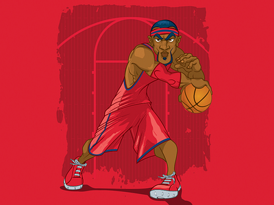 Dynamic Basketball Player on Red athlete ball basketball court determined dynamic player pose serious sports stockart vector