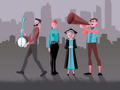 Everyday People average banjo cityscape cop director man people professor random short society tall vector woman