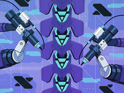 Cyberpunk - Spine fabricating 2d android art cyberpunk design digitalart flat hardsurface hologram illustration illustrator inspiration motiongraphics robot technology