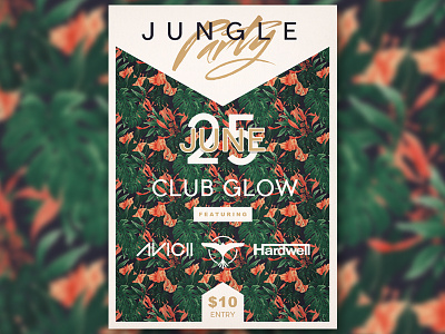Jungle Party Flyer club concert dance electro event flyer indie jungle party minimal modern music psd template simple