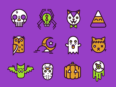 Flat Halloween Icons cat download etsy flat icon halloween icon moon owl skull society6 spider