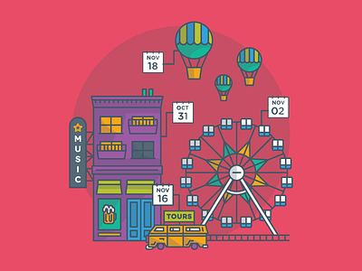 Calendar bar calendar event events ferris wheel hot air baloon illustration music ui user interface