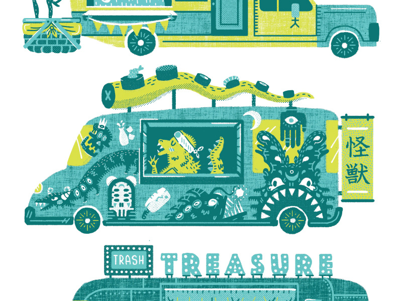 Food Truck Concepts sushi godzilla illustration graffiti food trailer austin food truck screen print screenprint