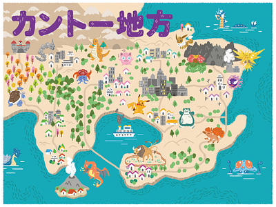Pokemon Town Map charizard eevee game gameboy jigglypuff map nintendo pikachu pokemon video game