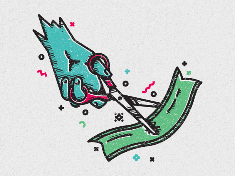 Ribbon Cutting sparkles cutting texture halftone screen print scissors hand ribbon