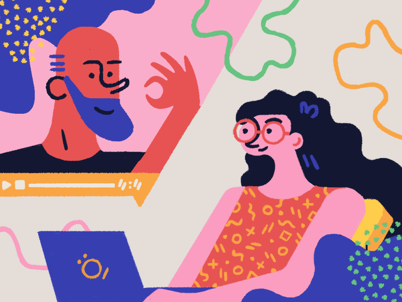 Remote Meetings skype meeting remote communication beard patterns glasses computer editorial illustration