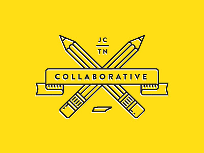 Collaborative crest icon illustration pencils seal single stroke yellow