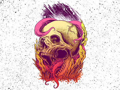 skull tentacles apparel artwork band bandmerch clothing clothingline illustration merchendise record skull tatto tshirt