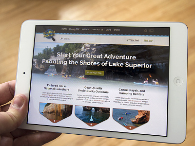 Outfitter Website Mockup canoe design elegant seagulls kayaking outdoors raleway responsive web web design website
