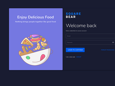 Login dark mode for food delivery