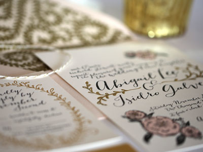 Galvez Wedding Suite blush calligraphy envelope floral gold illustration letter press paper wedding
