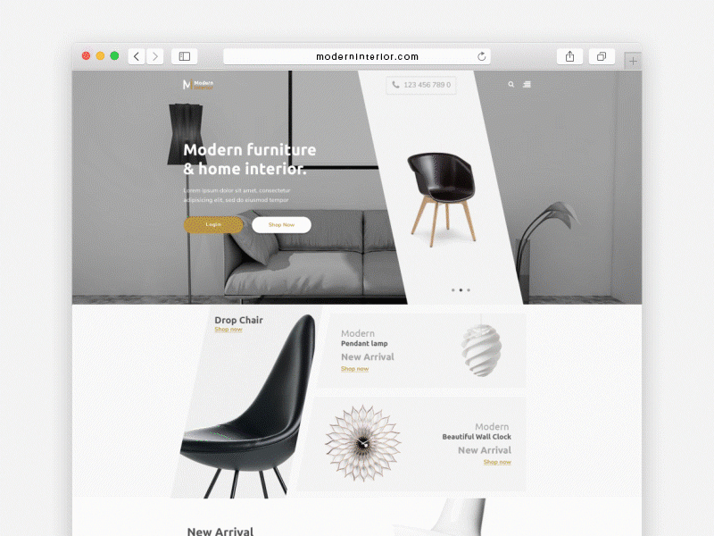 Interior web design with animation animation branding dribbble fashion flat illustration interior design ui vector web design woocomerce
