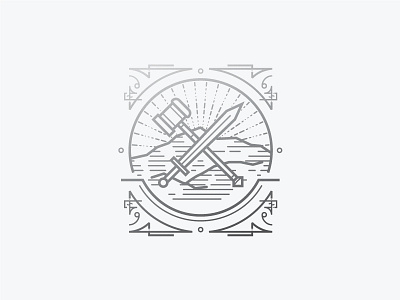 Hammer & Sword badge graphic design icon illustration