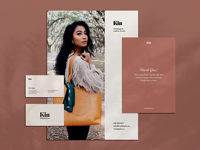 Kin Branded Materials brand branding business card flyer kin layout logo type visual identity