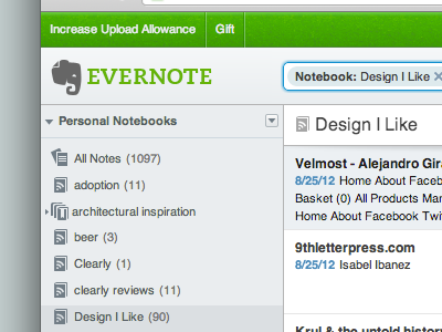 Evernote Web App evernote hover icons menu