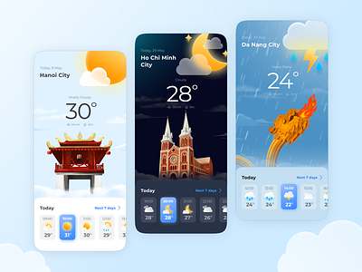 Weather App Design Exploration design illustration location rainy sunny ui vector vietnam weather windy