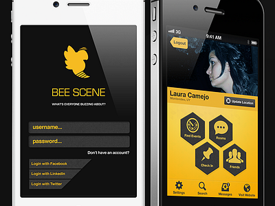 Bee Scene Login And Dashboard bee big image dashboard iphone login social application ui