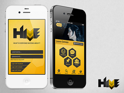 Hive iPhone Application dashboard hive iphone login mobile application social ui yellow