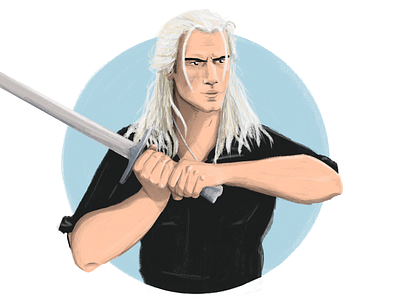 The Witcher binge cavil circle doodle fanart geralt geralt of rivia henry henry cavill illustration ipadpro netflix procreateapp rivia sketch sword the witcher tv show watching witcher