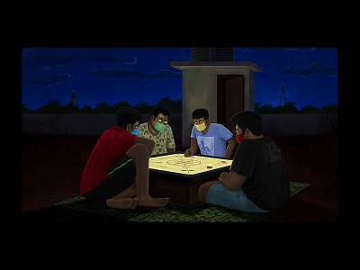 Carrom in the time of corona carroms covid 19 digitalart illustration illustrator night