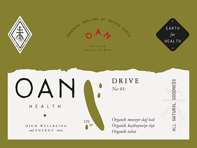 Label design for OAN Health adaptogenic packaging ancient branding garamond hand drawn graphics healing istanbul label layout london packaging mother earth oan health package design packaging print typography vector vintage vintage branding wellbeing