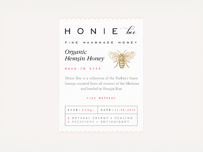 HONIE Bee Label Design bees branding food graphic design honey label layout packaging print tags typography vintage