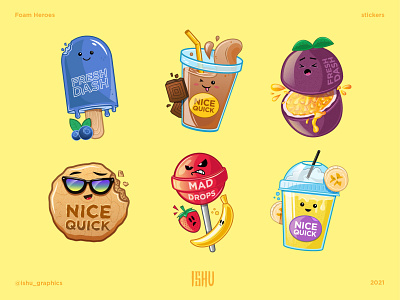 Stickers cookie design detailing fruite ice cream illustration illustrator ishu lollipop milkshake sticker vector