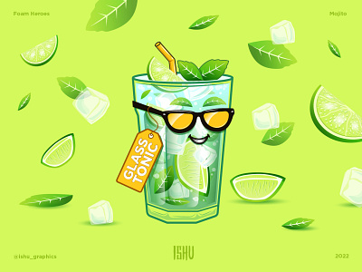 Mojito sticker design detailing graphic design green illustration illustrator ishu lime mojito sticker sun vector