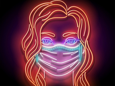 Neon Light Pandemic Illustration 3d coronavirus covid-19 covid19 face mask girl neon pandemic prevention vector virus woman