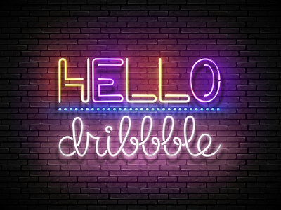 Hello, Dribbble! debut dribbble first first shot hello light neon thank you