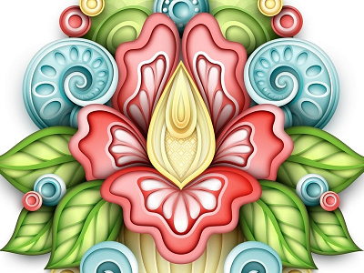 Floral Abstraction, Vector 3d doodle floral flower illustration ornament pattern realistic vector