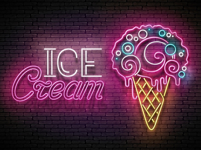 Ice Cream Neon Poster, 100% Vector Art