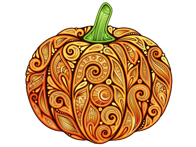 Pumpkin with 3d Ornament, 100% Vector 3d doodle floral halloween illustration ornament paisley pattern pumpkin realistic thanksgiving vector