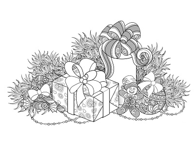 Christmas Coloring Page, №4 christmas coloring coloring book decorations floral gift box holiday ornament pattern poster vector